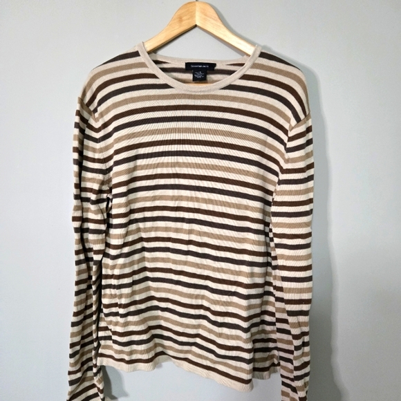 CALVIN KLEIN Jeans sweater size large mens striped brown and tan - Picture 1 of 9